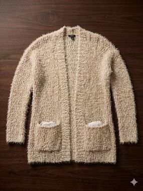 Express Cozy Fuzzy Open Cardigan in Cream